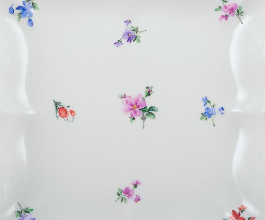 Meissen, Germany. Two shallow square bowls with polychrome floral motifs. Approx. 1920s. - 4