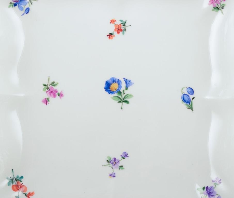 Meissen, Germany. Two shallow square bowls with polychrome floral motifs. Approx. 1920s. - 8
