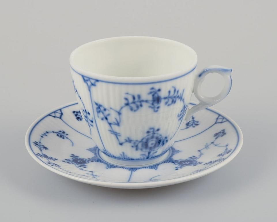 Royal Copenhagen Blue Fluted Plain. A set of four coffee cups with saucers. 1969-1974. - 2