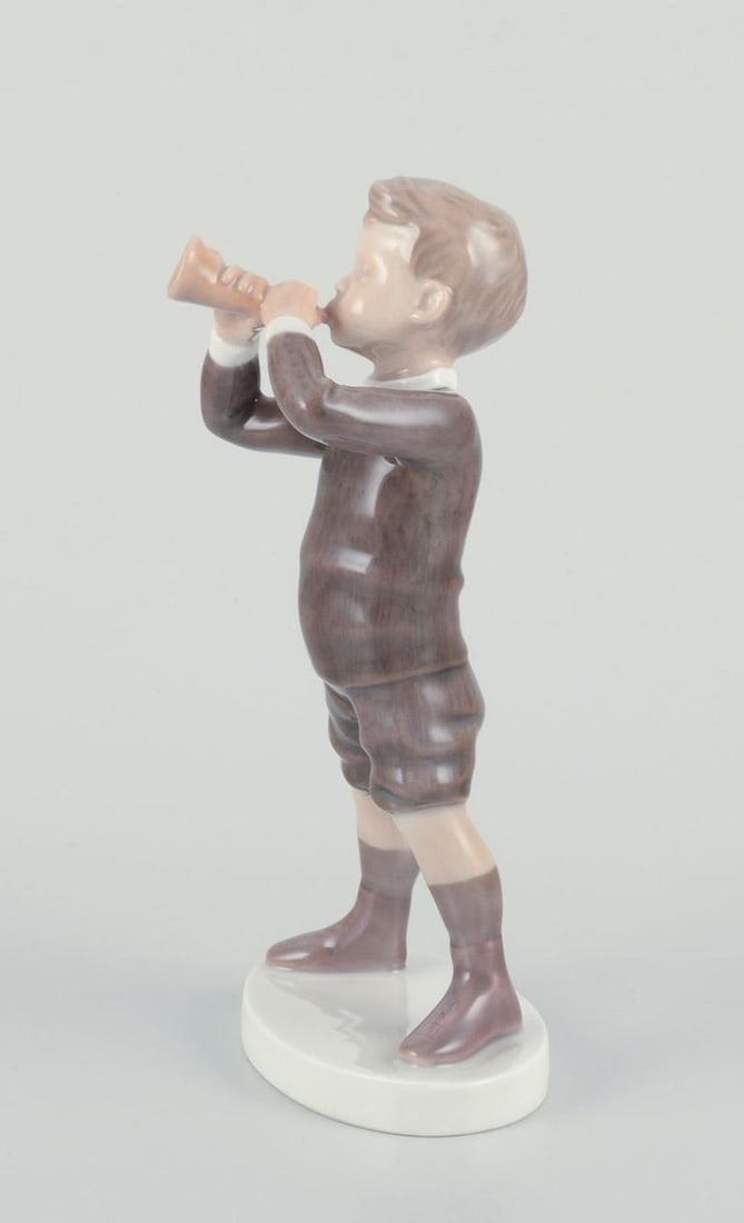 Bing and Grondahl, porcelain figurine of boy with horn. Approx. 1920s. - 3
