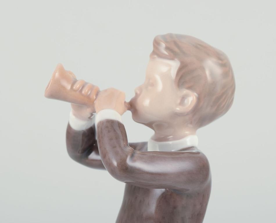 Bing and Grondahl, porcelain figurine of boy with horn. Approx. 1920s. - 4