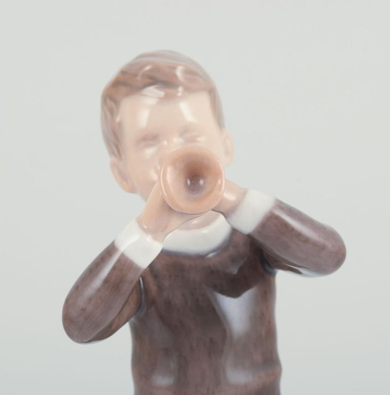 Bing and Grondahl, porcelain figurine of boy with horn. Approx. 1920s. - 5