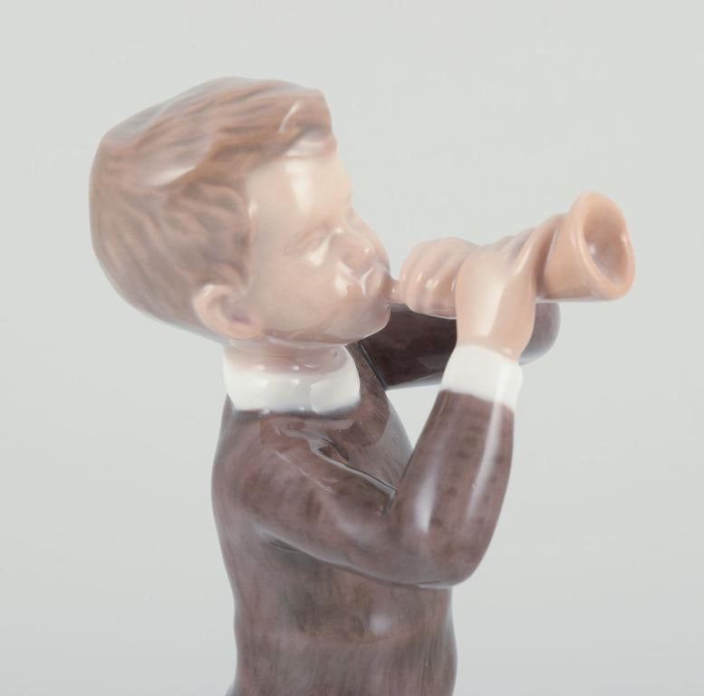 Bing and Grondahl, porcelain figurine of boy with horn. Approx. 1920s. - 6