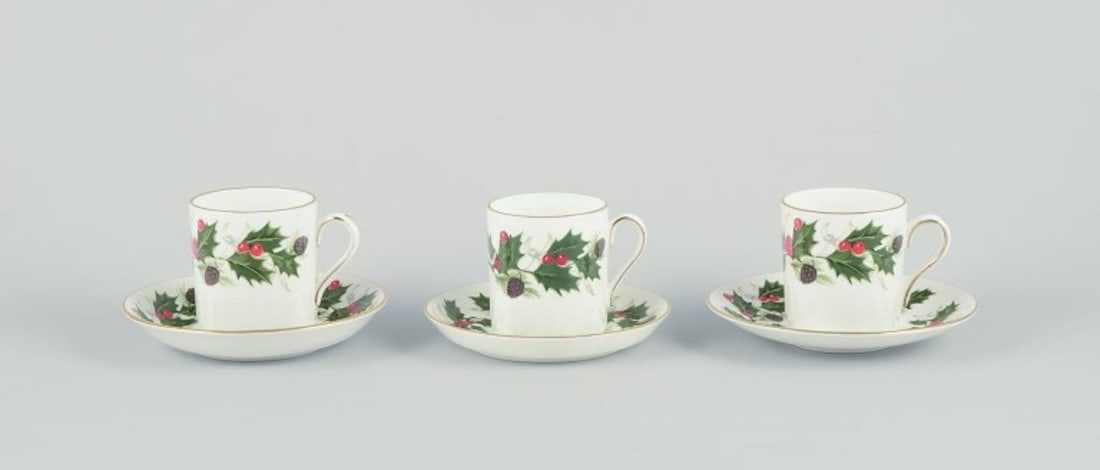 Royal Tuscan, England. Three pairs of cups with handles."Noel" series. 20th C.: Royal Tuscan, England. Three pairs of cups with handles. All cups and saucers are in different sizes. From the "Noel" series. 20th century. Perfect condition. Marked. Cups: Height 6,3 - 6,6 cm. x