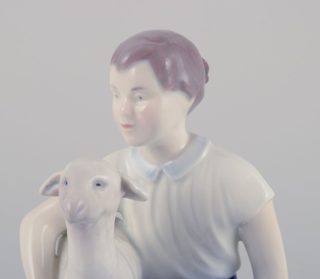 Bing & Grondahl, porcelain figurine of girl with lamb. Mid-20th C. - 4