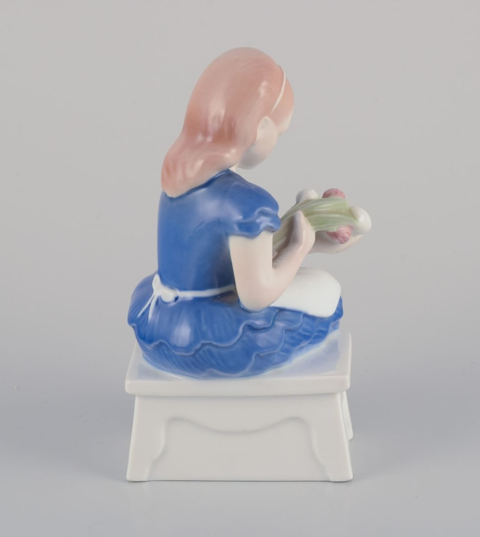 Bing & Grondahl, Denmark. Porcelain figurine of a seated girl with a bouquet of flowers, 1930s - 3