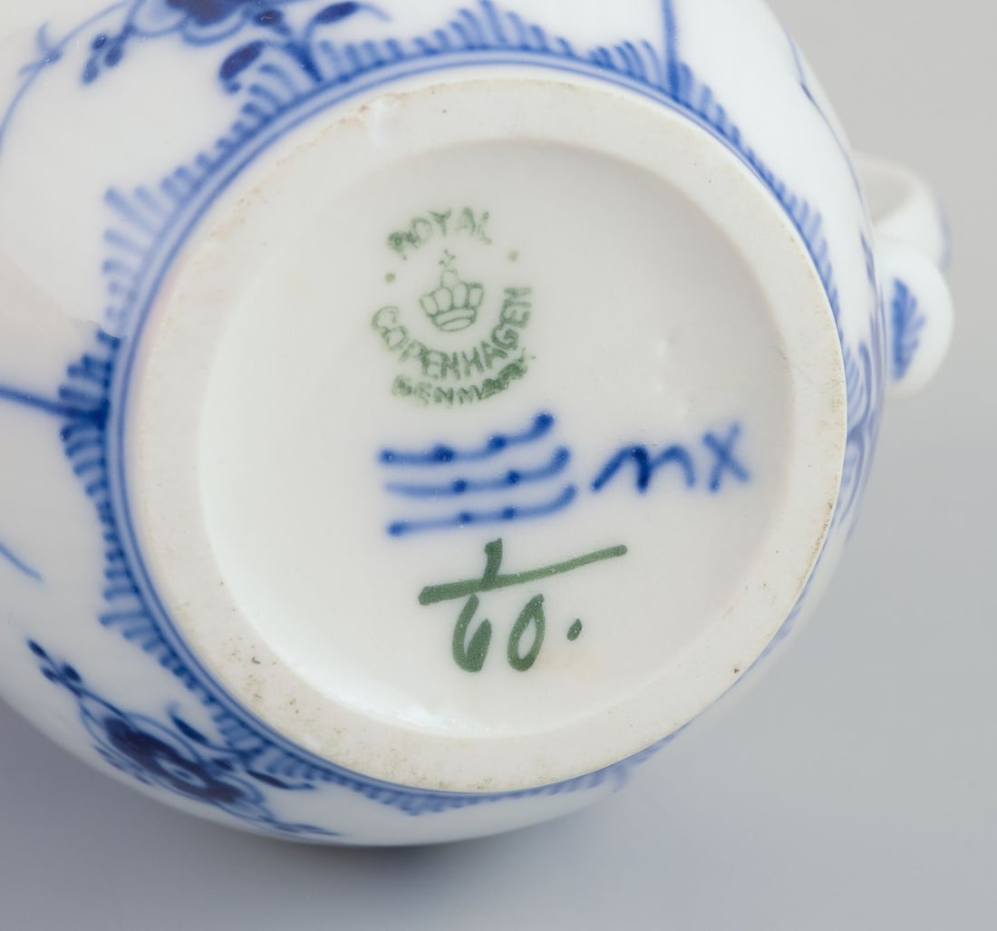 Royal Copenhagen Blue Fluted plain, creamer and sugar bowl in porcelain. - 4