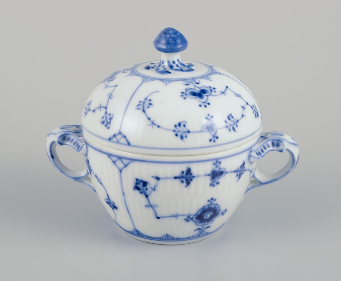 Royal Copenhagen Blue Fluted plain, creamer and sugar bowl in porcelain. - 5