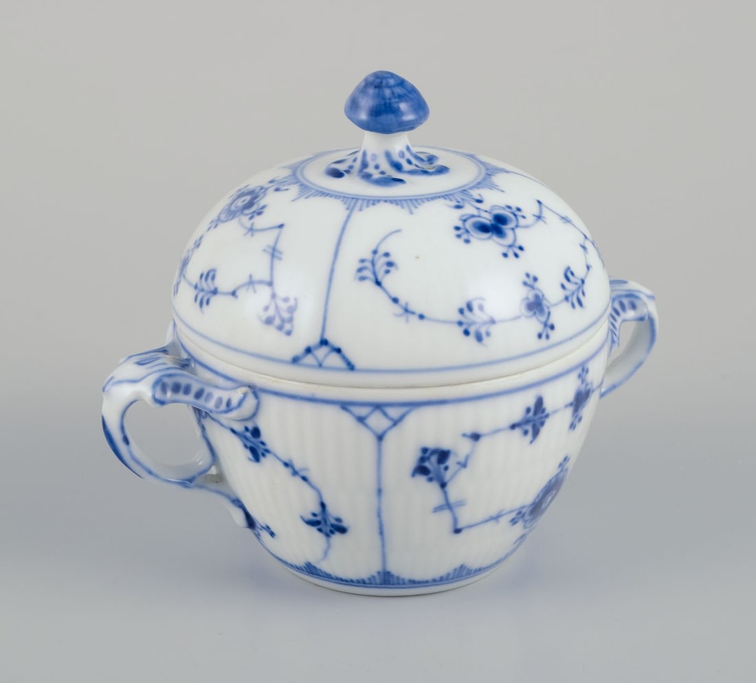 Royal Copenhagen Blue Fluted plain, creamer and sugar bowl in porcelain. - 7