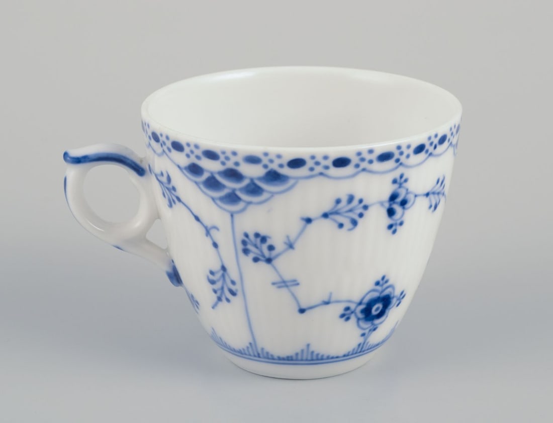 Royal Copenhagen Blue Fluted Half Lace, six pairs of coffee cups with saucers. - 4
