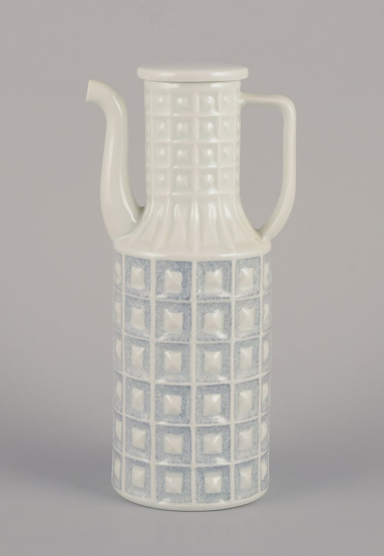 Castro, Spain. Coffee pot, sugar bowl, and creamer in gray-blue and white porcelain. Geometric - 4