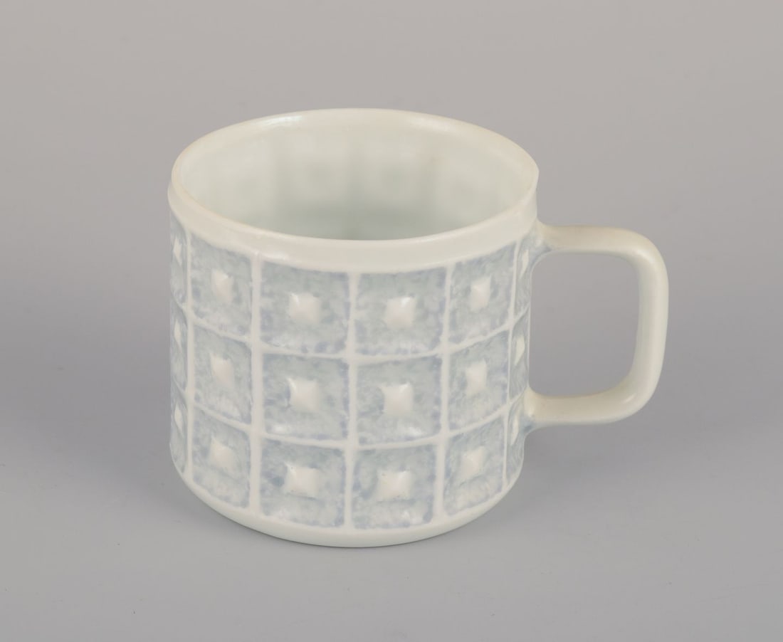 Castro, Spain. Espresso set for ten people. Gray-blue and white porcelain. Geometric pattern. - 3