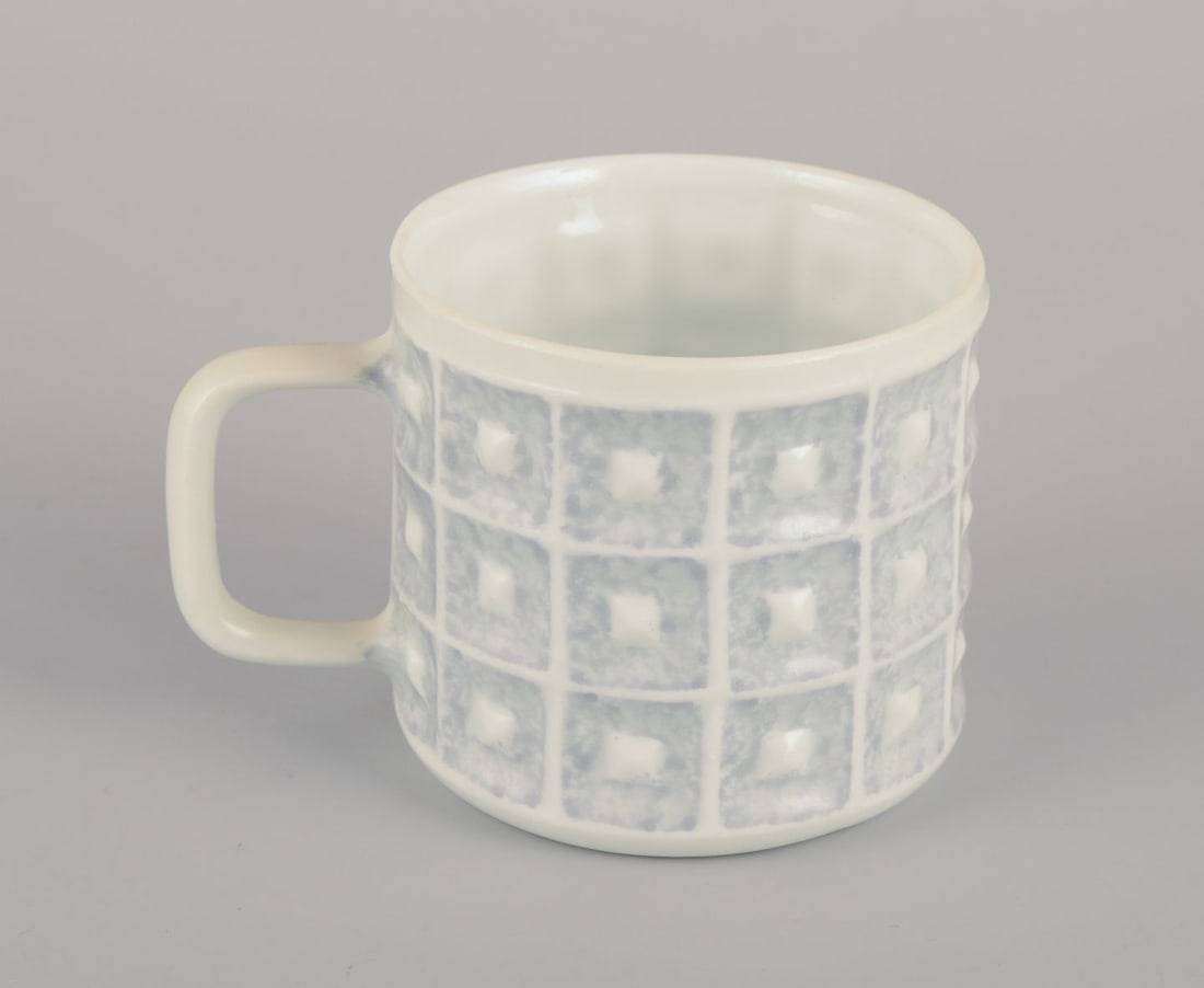 Castro, Spain. Espresso set for ten people. Gray-blue and white porcelain. Geometric pattern. - 4