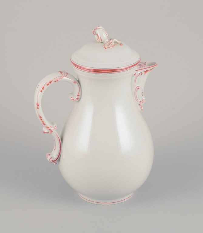 Meissen, Germany. Large coffee pot decorated with coral red and gold-colored trim. Art Deco. - 2