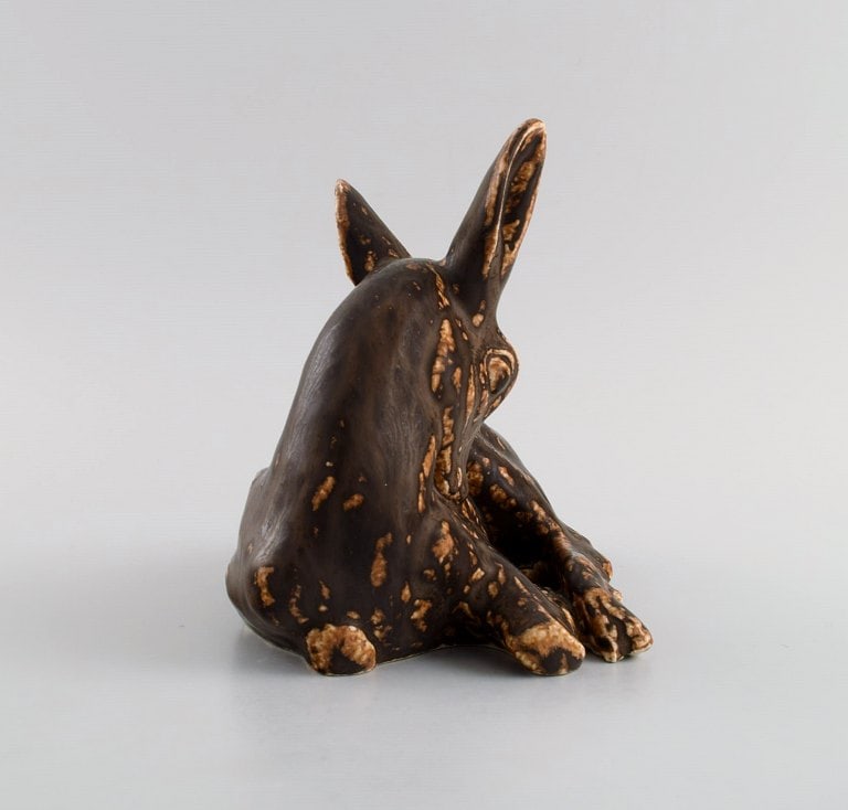 Hugo Liisberg for Saxbo. Lying deer in glazed stoneware. Beautiful glaze in shades of brown. - 3