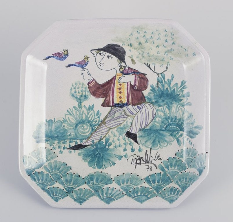 Bjorn Wiinblad, Det Bla Hus, Denmark. Unique octagonal ceramic bowl/wall relief. 1978. - 3