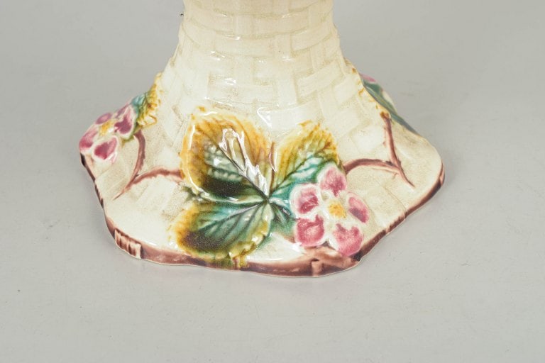 Gustavsberg, Sweden. Majolica compote with relief moulded and floral decoration. Circa 1900. - 3