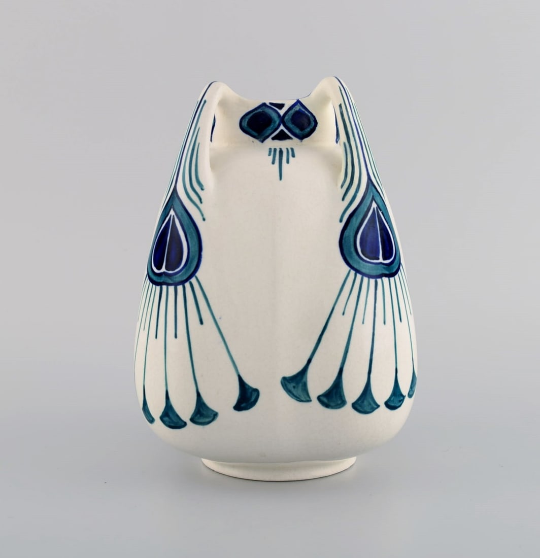Alf Wallander for Rorstrand. Vase with four handles in hand painted glazed ceramics. 1920's.: Alf Wallander for Rorstrand. Vase with four handles in hand painted glazed ceramics. 1920's. Measures: 18.5 x 13 cm. Stamped. in excellent condition. Reserve: $350.00 Shipping: Domestic: Shipping