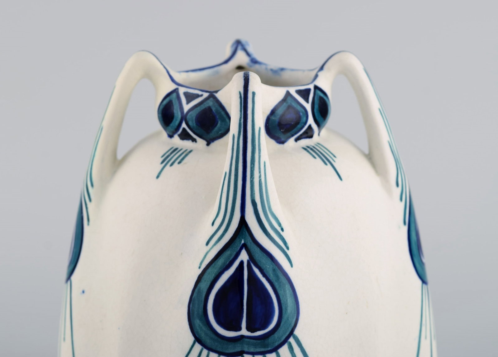 Alf Wallander for Rorstrand. Vase with four handles in hand painted glazed ceramics. 1920's. - 3