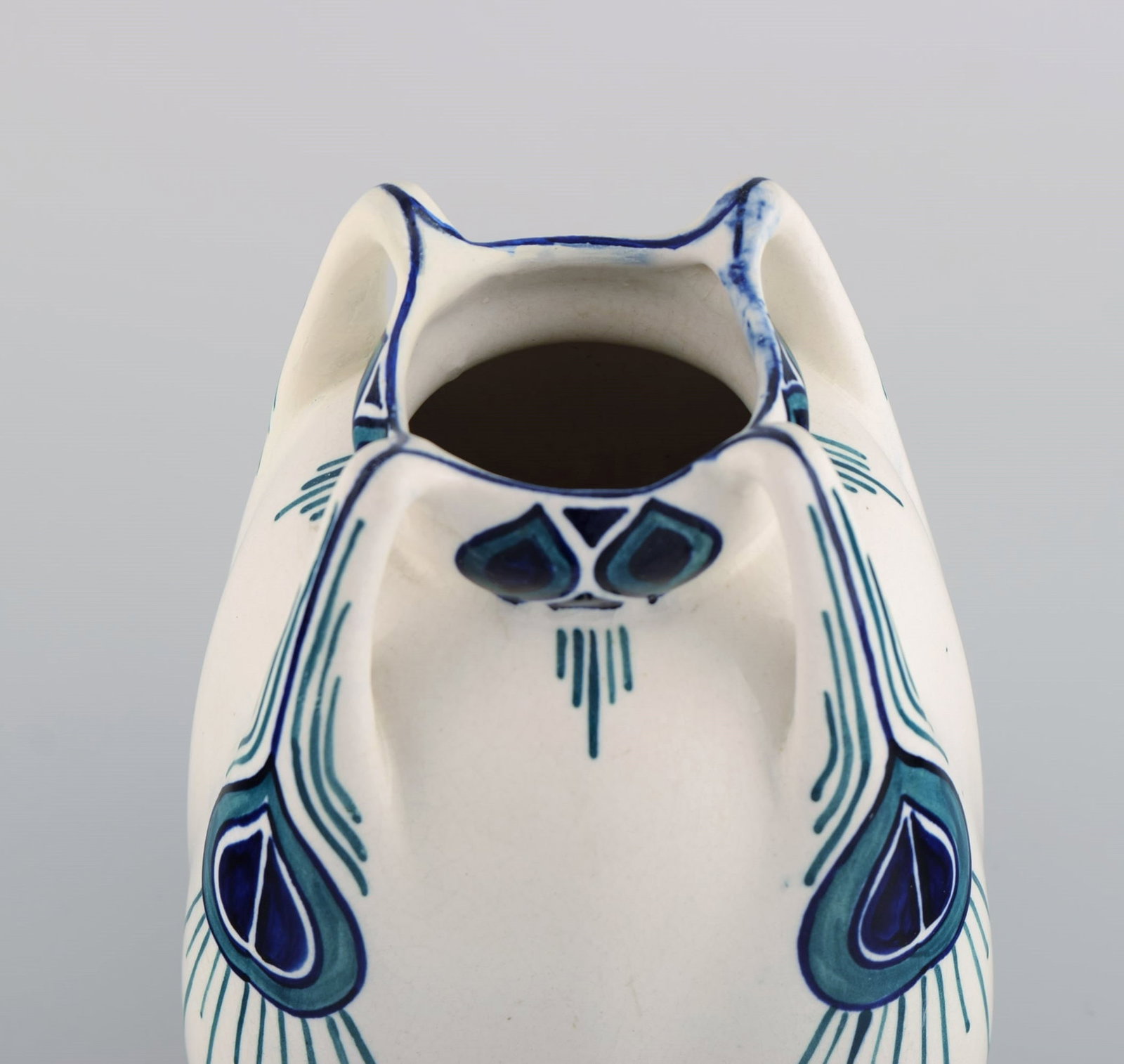 Alf Wallander for Rorstrand. Vase with four handles in hand painted glazed ceramics. 1920's. - 4