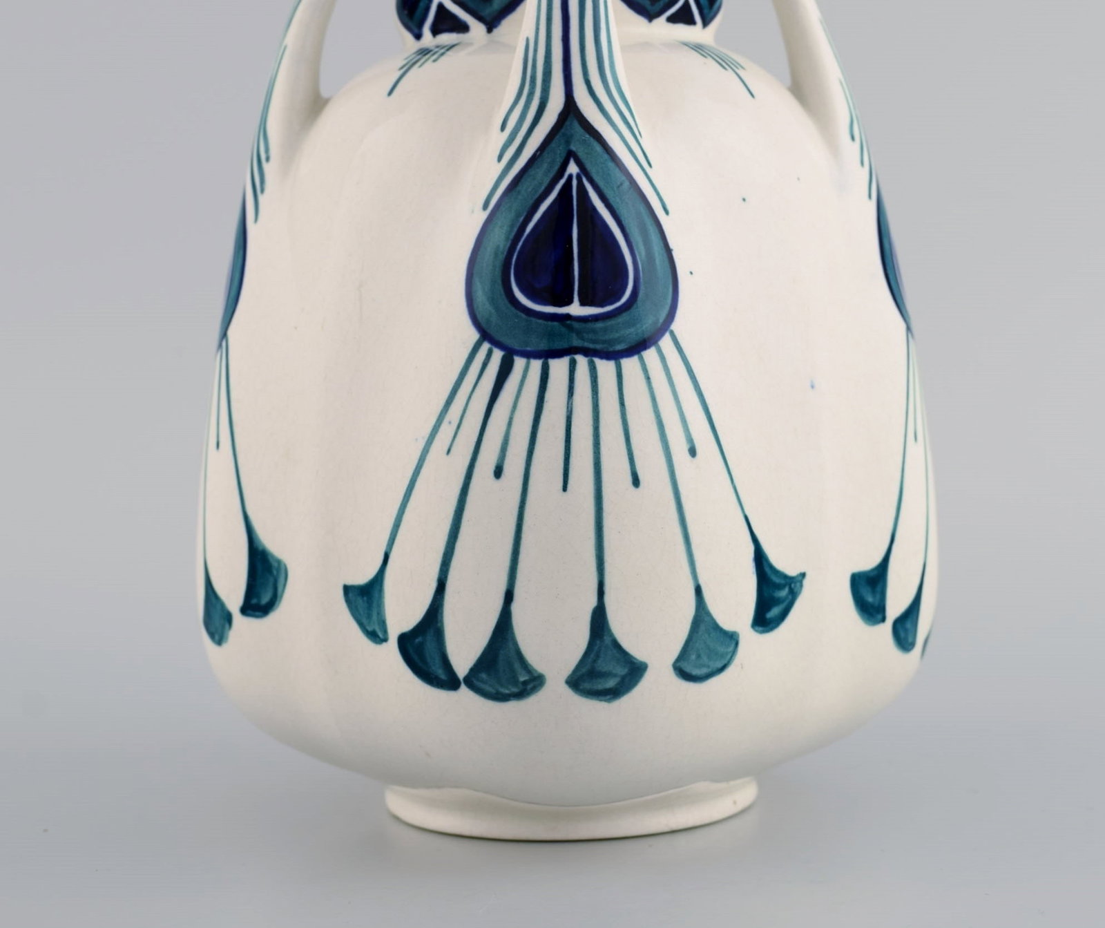 Alf Wallander for Rorstrand. Vase with four handles in hand painted glazed ceramics. 1920's. - 5