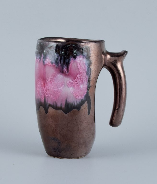 Valluris, France, coffee pot, lidded bowl and a coffee mug. Luster glaze. - 5