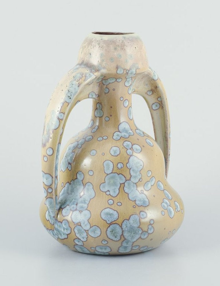 Desvres Fourmaintraux Delassus, France. Art Nouveau ceramic vase with handles. Circa 1930s. - 3