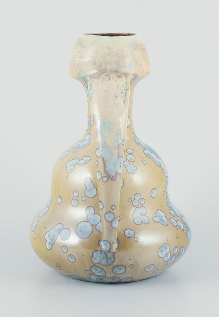 Desvres Fourmaintraux Delassus, France. Art Nouveau ceramic vase with handles. Circa 1930s. - 5