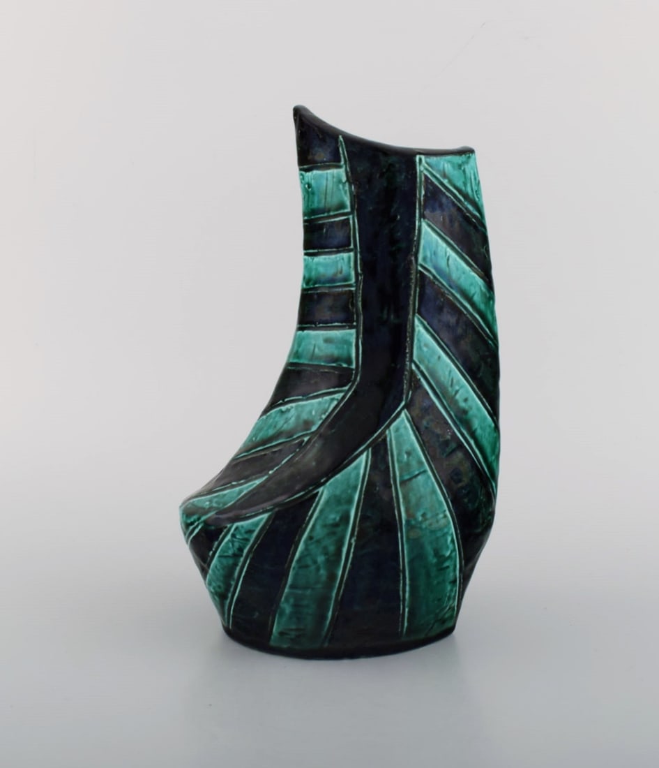 European studio ceramicist. Unique vase in glazed ceramics. Beautiful glaze in shades of blue and - 3