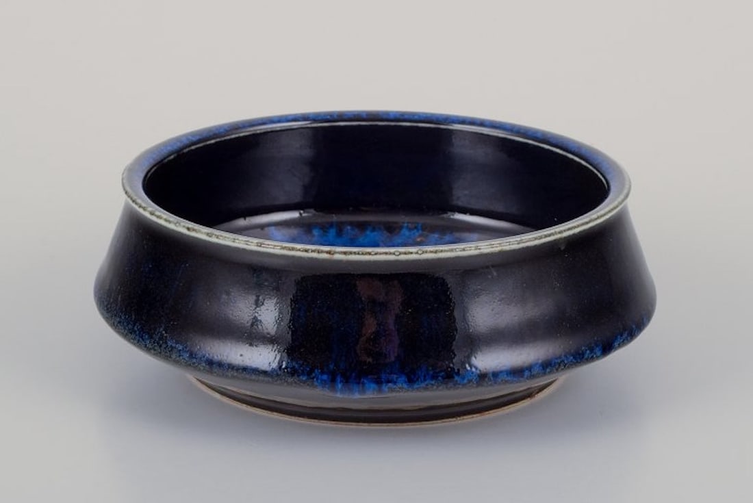 Carl Harry Stalhane for Rorstrand, Sweden. Ceramic bowl with blue tones glaze. Mid-20th century.: Carl Harry Stalhane for Rorstrand. Ceramic bowl with blue tones glaze. Mid-20th century. Marked. in perfect condition. First factory quality. Dimensions: D 15.5 cm x H 5.5 cm.; Carl Harry Stalhane for