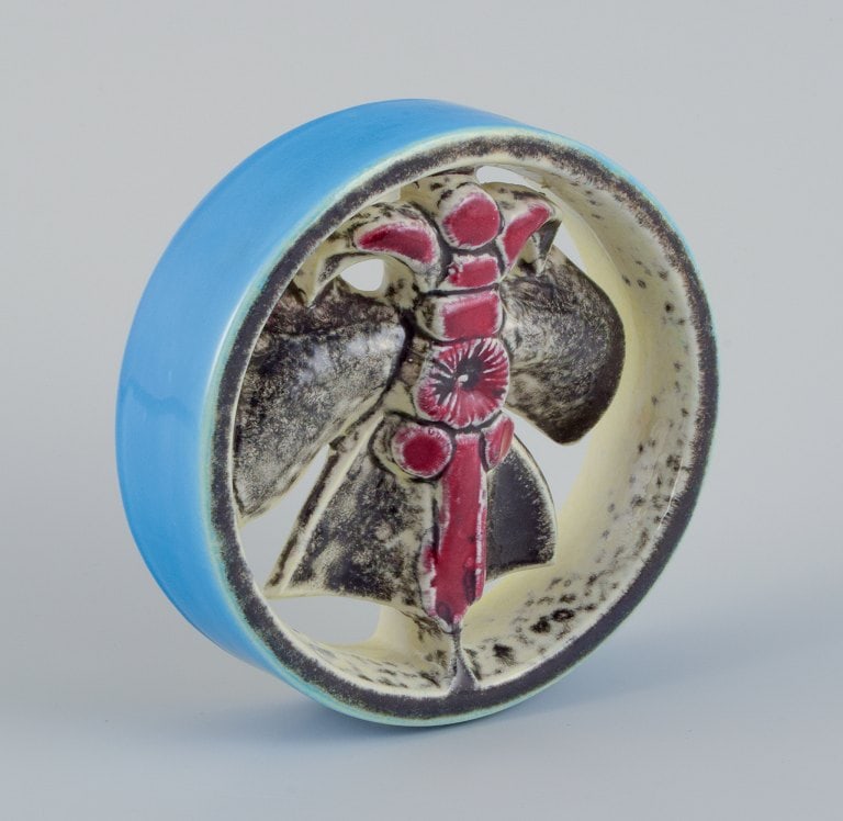 Lisa Larson for Gustavsberg, Sweden. Ceramic relief with an insect motif. Turquoise, red, and black (1 of 7)