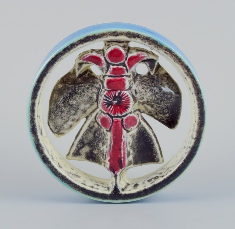 Lisa Larson for Gustavsberg, Sweden. Ceramic relief with an insect motif. Turquoise, red, and black - 3