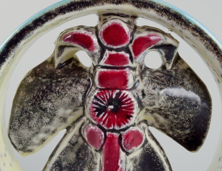 Lisa Larson for Gustavsberg, Sweden. Ceramic relief with an insect motif. Turquoise, red, and black - 4