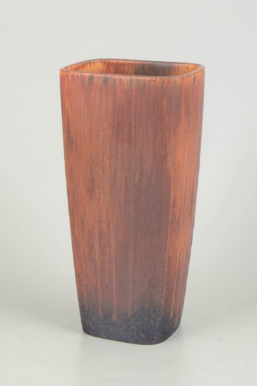 Carl-Harry Stalhane for Rorstrand, Sweden. Large angular stoneware vase in brown and copper tones. (1 of 4)