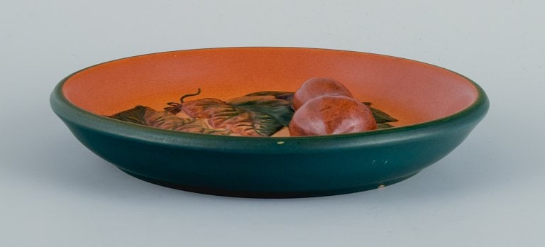 Ipsen's, Denmark. Bowl with leaves and pumpkins, glaze in shades of orange-green. - 2