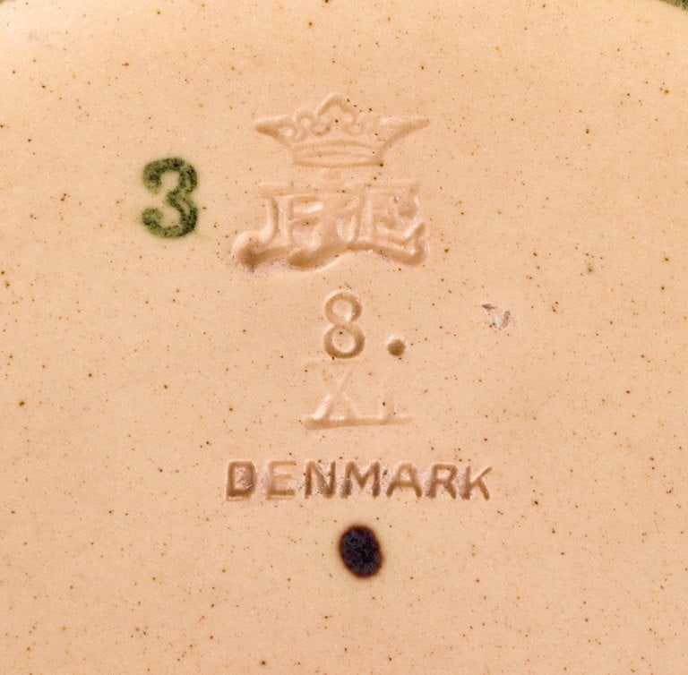 Ipsen's, Denmark. Bowl with leaves and pumpkins, glaze in shades of orange-green. - 5