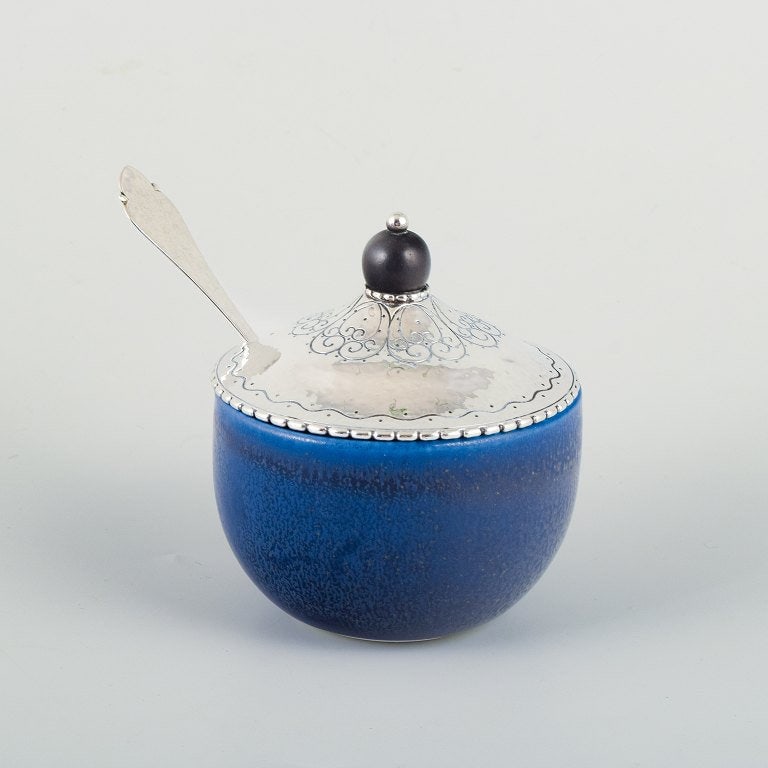 Wilhelm Kage, Kage Verkstad Gustavsberg, Sweden. Ceramic jam jar with matching Danish three-tower (1 of 6)
