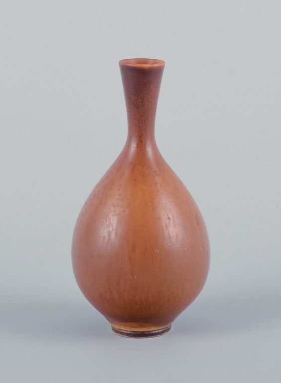 Berndt Friberg (1899-1981) for Gustavsberg, Sweden, miniature ceramic vase with glaze in brown (1 of 3)