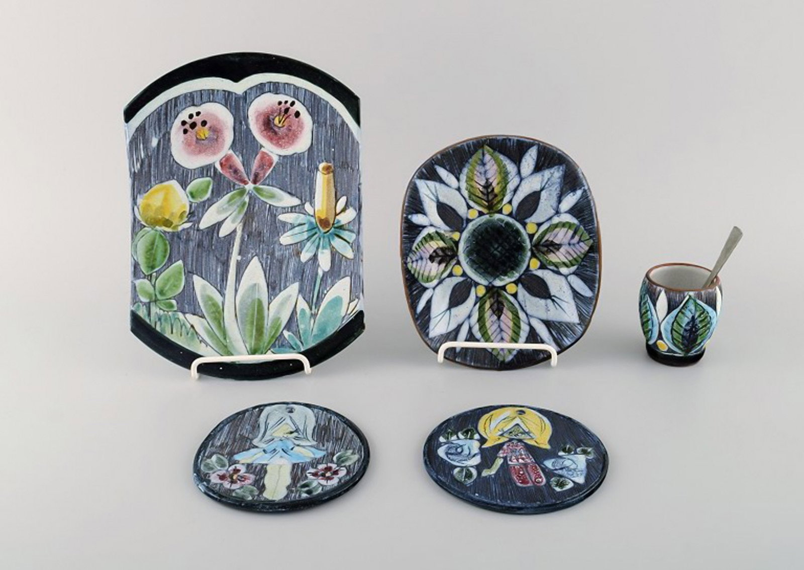 Tilgmans, Sweden. A collection of glazed ceramics decorated with girls and floral motifs. 1960s. (1 of 8)
