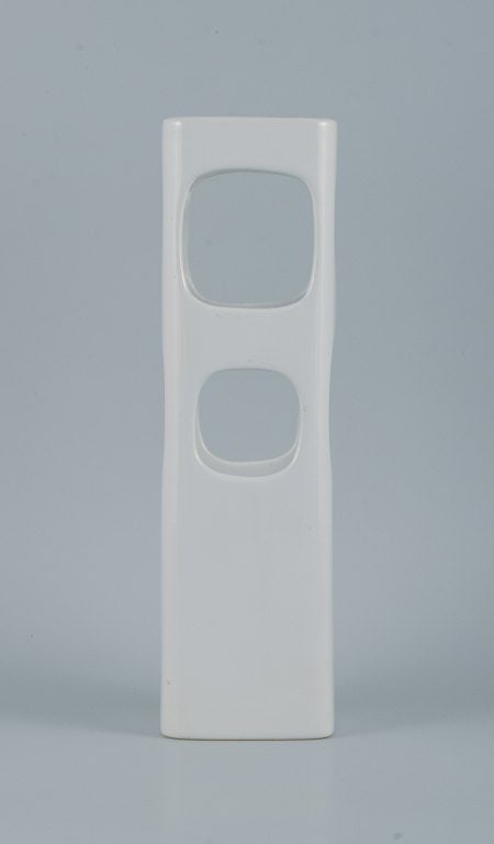 European studio ceramicist. Unique vase with eight holes in white glaze. (1 of 6)