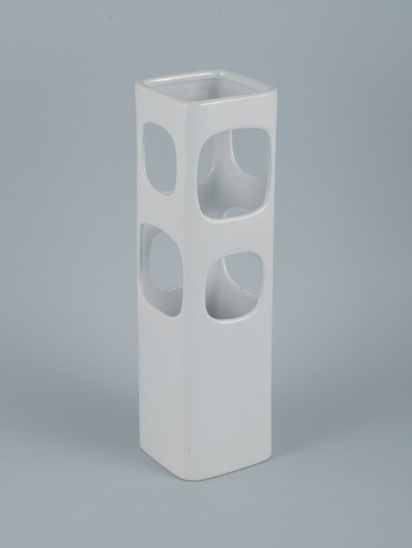 European studio ceramicist. Unique vase with eight holes in white glaze. - 2