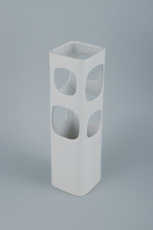 European studio ceramicist. Unique vase with eight holes in white glaze. - 4