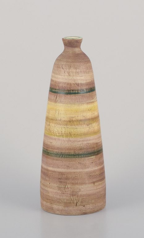 Atelier Le Belier, Vallauris, France. Unique ceramic vase in polychrome glaze.: Atelier Le Belier, Vallauris, France. Unique ceramic vase in polychrome glaze. Approximately from 1970. in perfect condition. Signed. Dimensions: H 26.5 cm x D 10.0 cm. Reserve: $392.00 Shipping: