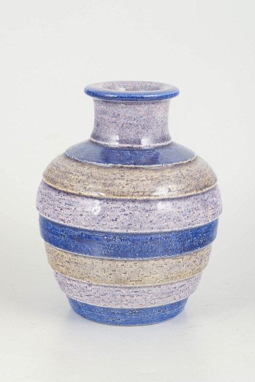 Aldo Londi for Bitossi, italy. Ceramic vase with concentric rings in blue, cream and sandy tones. (1 of 4)