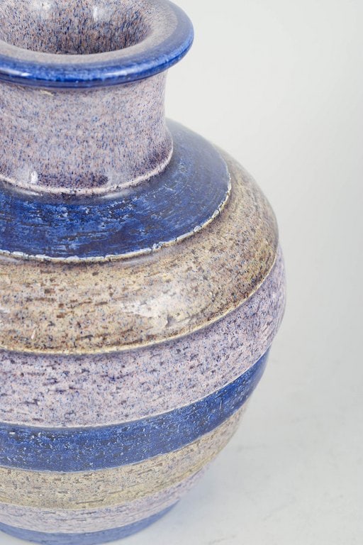 Aldo Londi for Bitossi, italy. Ceramic vase with concentric rings in blue, cream and sandy tones. - 3