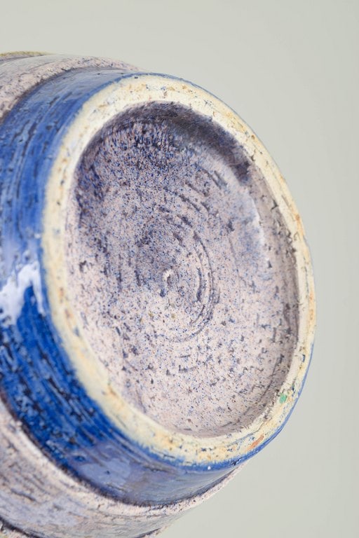 Aldo Londi for Bitossi, italy. Ceramic vase with concentric rings in blue, cream and sandy tones. - 4