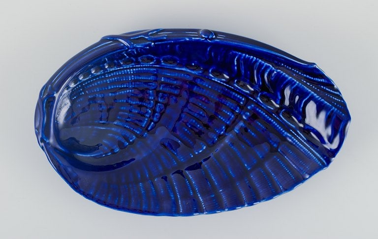 Wilhelm Kage for Gustavsberg, Sweden, large snail-shaped ceramic bowl in dark blue. - 4