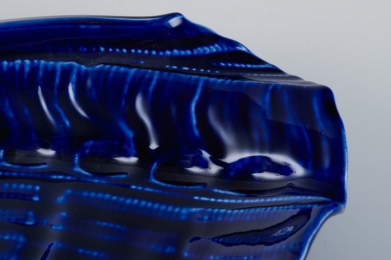 Wilhelm Kage for Gustavsberg, Sweden, large snail-shaped ceramic bowl in dark blue. - 6
