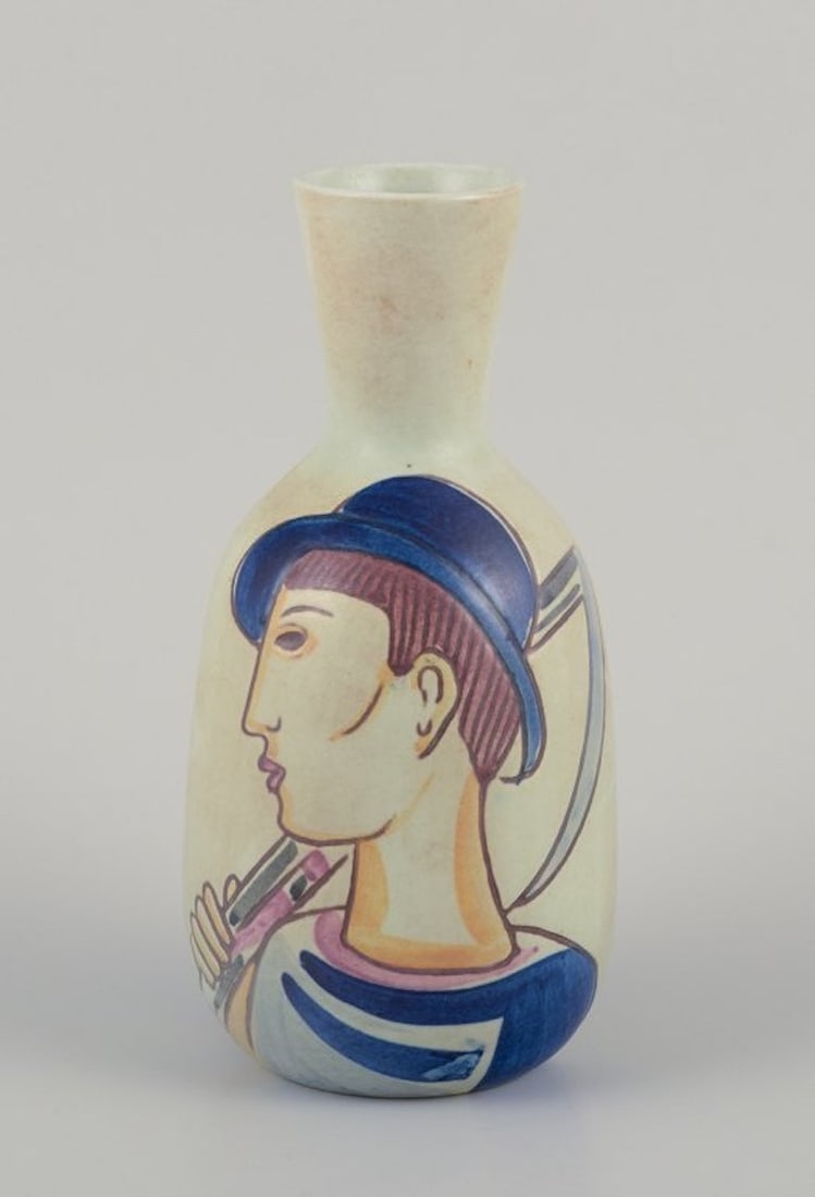 Carl Harry Stalhane for Rorstrand, Sweden. "Folkvisan" ceramic vase with motif of a young farming (1 of 8)