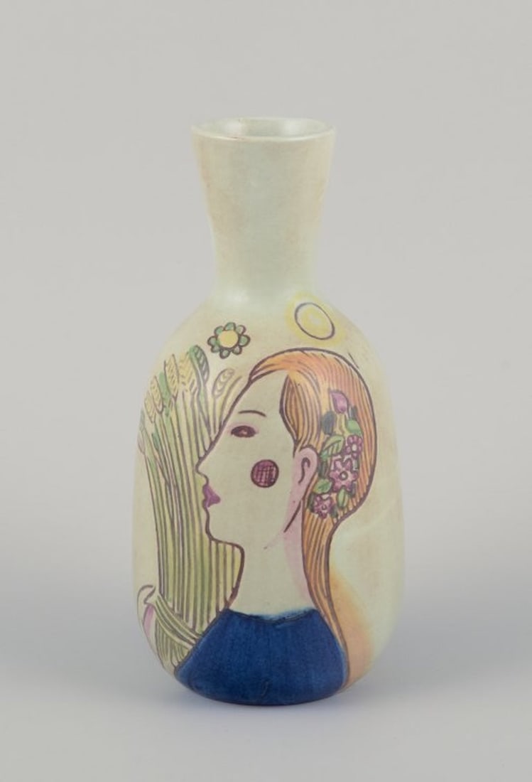 Carl Harry Stalhane for Rorstrand, Sweden. "Folkvisan" ceramic vase with motif of a young farming - 4